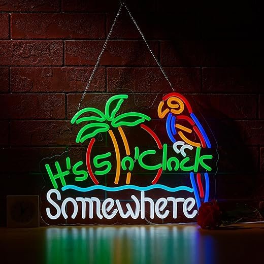 ZODZ Its 5 00 O'clock Some Where Parrot Neon Sign for Wall Décor Dimmable Palm Tree Sun LED Man Cave Bar Beer Garage Neon Light USB Powered Neon Art Signs