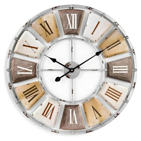 ZRQarq Decorative Large 24-Inch Wall Clock for Living Room, Vintage Industrial Modern Rustic Farmhouse , Oversized Numeral Clock, Modern Wall Clock, Ideal Room Decor