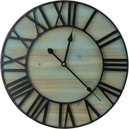 ZZJP 16-Inch Large Wall Clock - Centurian Roman Numeral Style - Modern Home Decor - Metal Wood Decorative Analog Clock