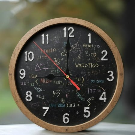 10-Inch Silent Wooden Wall Clock, Unique Chalkboard Clock Math Formula Equation Wall Decor Silent Non-Ticking Clock, Battery Operated (AA Batteries Not Included), Artistic Home Decor