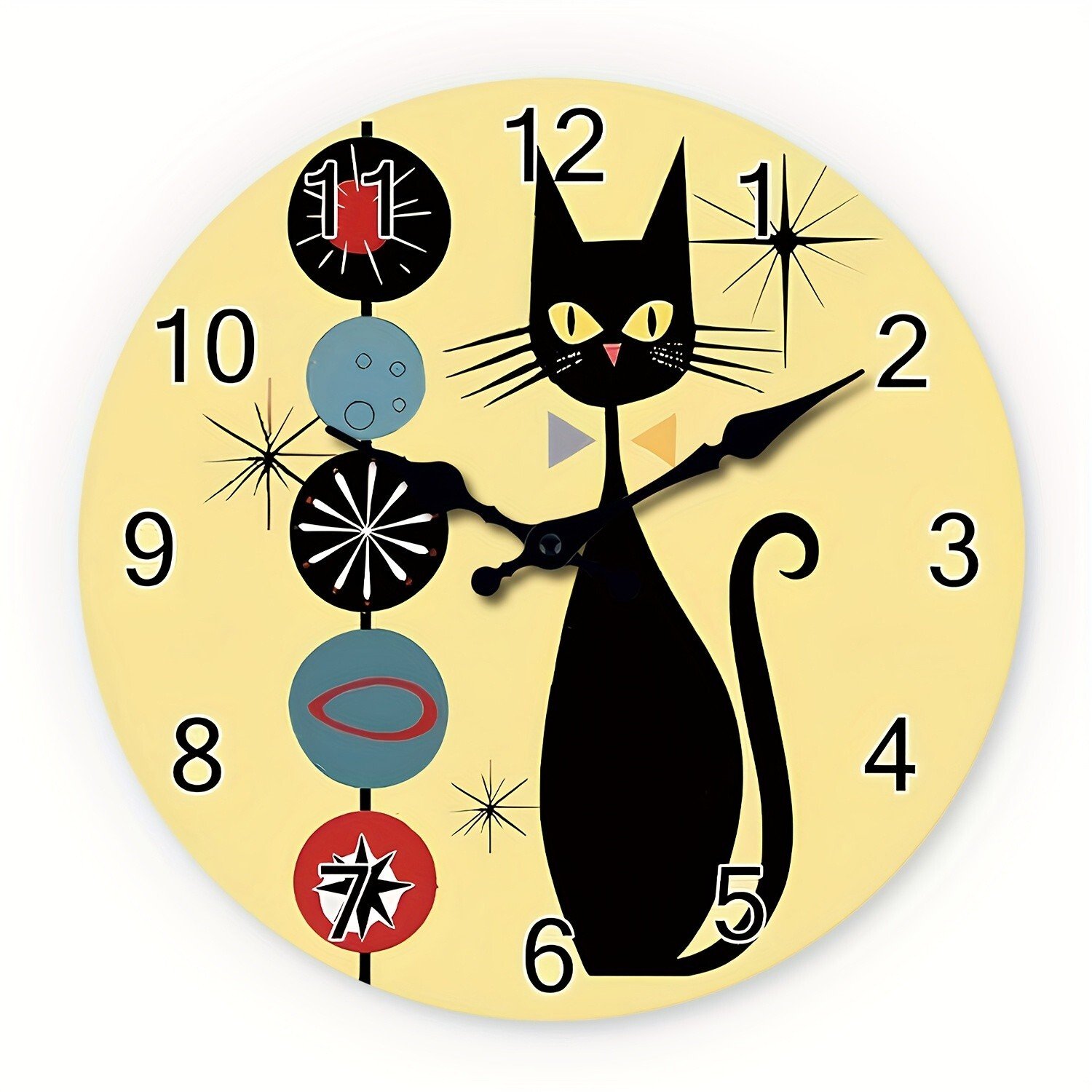 10 Inch Medieval Atomic Age Black Cool Cat Wooden Wall ClockïŒSilent