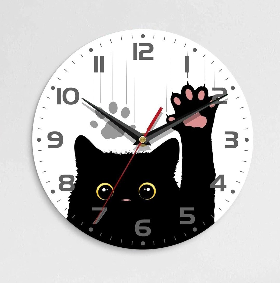 10 Inch Non Ticking Wall Clock- Black Cats Paw! NIB! FREE SHIPPING!