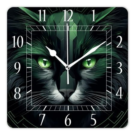 10 Inch Wall Clock Battery Operated Silent Clock Decorative for Office, Kitchen, Outdoor, Living Room，Black Cat with Green Eyes Style