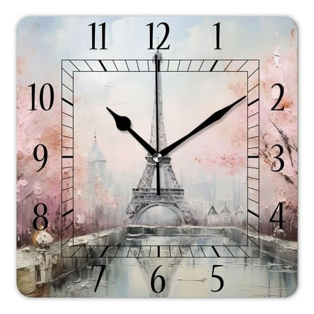 10 Inch Wall Clock Battery Operated Silent Clock Decorative for Office, Kitchen, Outdoor, Living Room，Eiffel Tower Pink Paris Beautiful Design