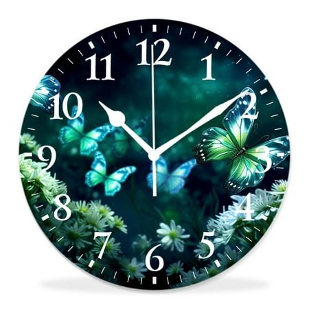 10 Inch Wall Clock Battery Operated Silent Clock Decorative for Office, Kitchen, Outdoor, Living Room，Sparkling Fairy Butterfly with Daisy Flower in forest Design