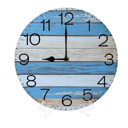 10 Inch Wall Clock, Rustic Vintage Wooden Wall Decor Coastal Decor Nautical Decor, Silent Battery Operated with Large Numerals for Kitchen, Living Room, Bathroom, Bedroom