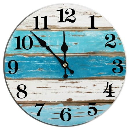 10 In Digital Battery Operated Wall Clock-Silent Non-Ticking-Vintage Round ,Beach Themed-Rustic Coastal Nautical , Decorative for Home