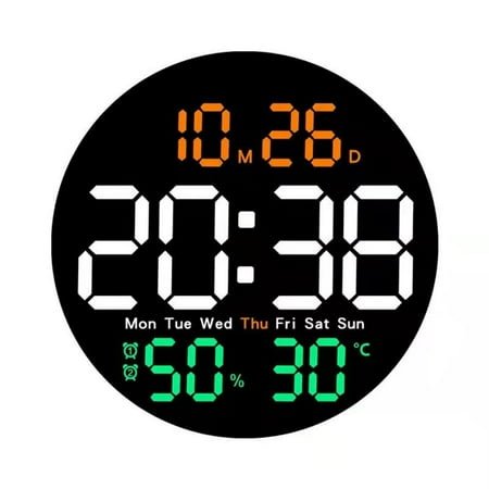 10 Round Wall Clock,Large Display With Time Date Week Temperature Humidity,Home Accessories Decoration Electronic Clock,For Living Room Office Classroom