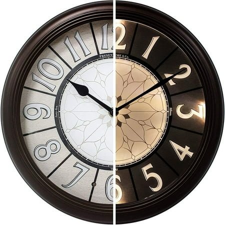12.6 Illuminated Farmhouse Wall Clock, Silent Battery Operated Night Light Wall Clock with Smart LED Sensor for Living Room, Bathroom, Kitchen, Home Office, Oil Rubbed Bronze Finish