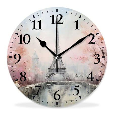 12 Inch Wall Clock Battery Operated Silent Clock Decorative for Office, Kitchen, Outdoor, Living Room，Eiffel Tower Beautiful Paris Beautiful Design