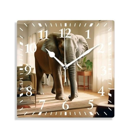 12 Inch Wall Clock Battery Operated Silent Clock Decorative for Office, Kitchen, Outdoor, Living Room，Big Elephant Animal Pattern