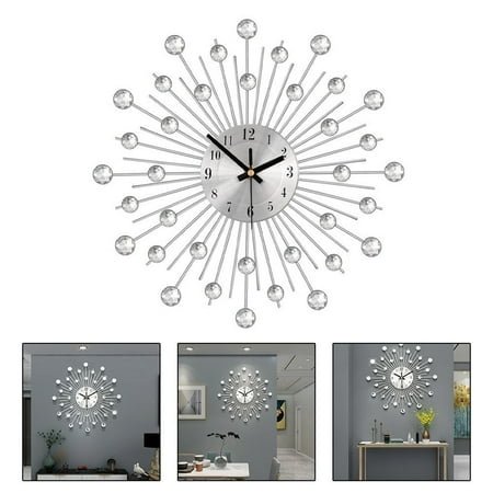 13 Inch Crystal Modern Metal Starburst Decor, Bling Crystal Wall Clock for Kitchen Office Bedroom Living Room Decorative
