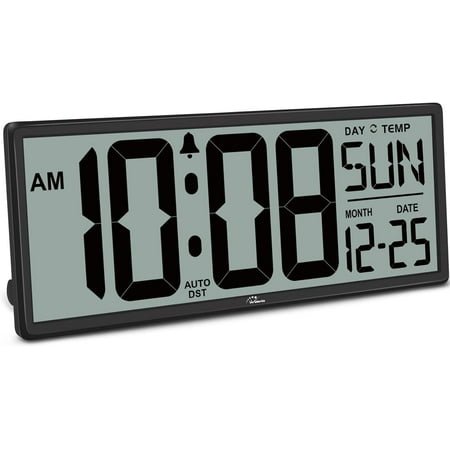 14.5'' Large Digital Wall Clock Battery Operated with Jumbo Numbers, Temperature and Date - Easy to Read and Set, Auto DST