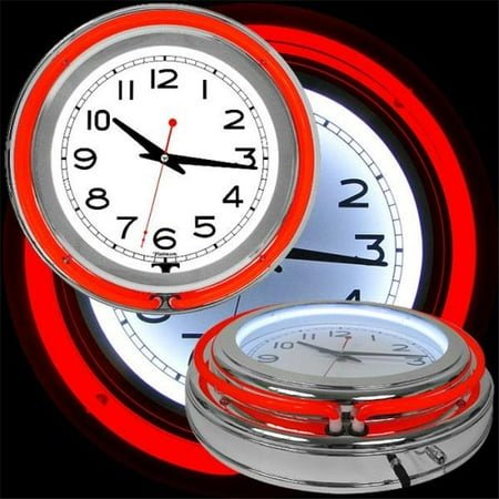 14 Inch Double Ring Neon Clock Red Outer & White Inner Ring