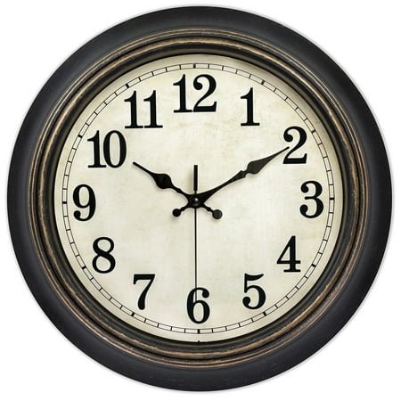 14 inch Retro Wall Clock Silent,Accurate Time,Big Numbers,Quartz,Analog,Black Gold