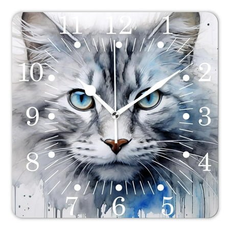 14 Inch Wall Clock Battery Operated Square Clock for Office, Kitchen, Outdoor, Living Room,Navy Blue Kitty Paint with Distressed Color Image
