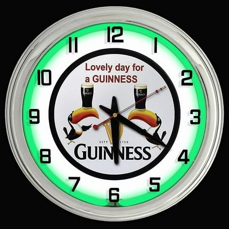 16 Guinness Beer Sign Green Neon Clock