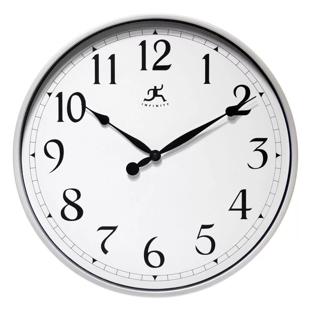 18" Silent Movement Wall Clock Silver - Infinity Instruments