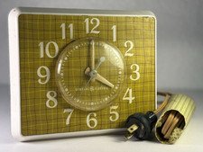 1950s MCM General Electric Yellow Plaid Electric Clock Tested Works VTG Original