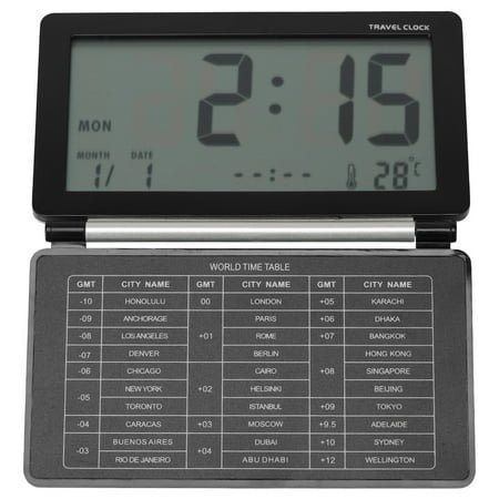 1Pc Portable Folding Travel Alarm Clock Temperature Calendar Snooze(Black)