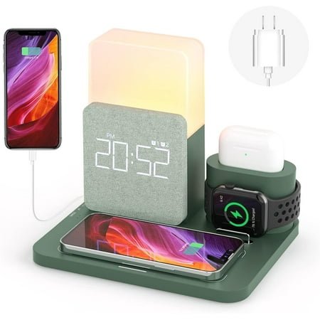 [2025 UV-Coating] TJOUL Wireless Charging Station, 3 in 1 Charging Station, Alarm Clock with Wireless Charger, iPhone 12/13/14/15/16 Pro/13 Mini/13 Pro Max/12 pro, AirPods