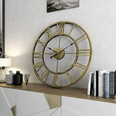 20 Inch Mute Retro Wall Clock, Roman Numerals Art Creative Clock Vintage Silent Metal Clock Industrial Gear Clock, Silent Non Ticking Large Round Decorative Clock for Living Room, Kitchen, Home, Loft