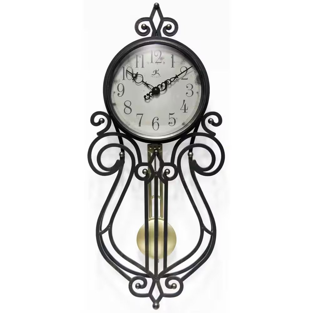 20 in. Pendulum Wall Clock, Vintage inspired clock face & black metal hands