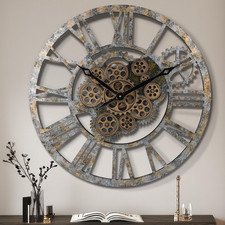23 Inch Steampunk Real Moving Gears Wall Clock Industrial, Gear Clock with Mo...