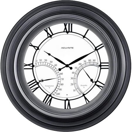 24” Illuminated LED Large Outdoor Decorative Clock with Thermometer and Hygrometer Combo (75026M), Pewter