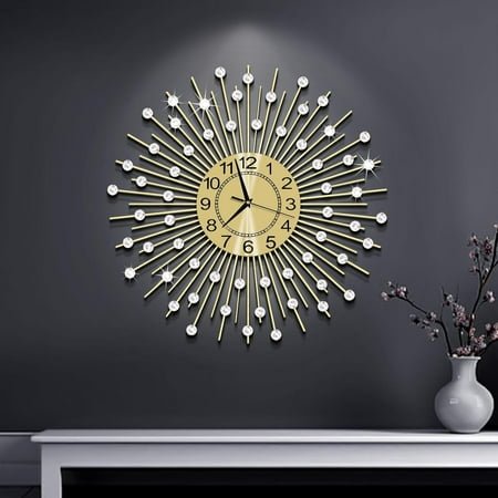 24 Inch Crystal Large Modern Metal Starburst Decor, Bling Crystal Wall Clock for Kitchen Office Bedroom Living Room Decorative