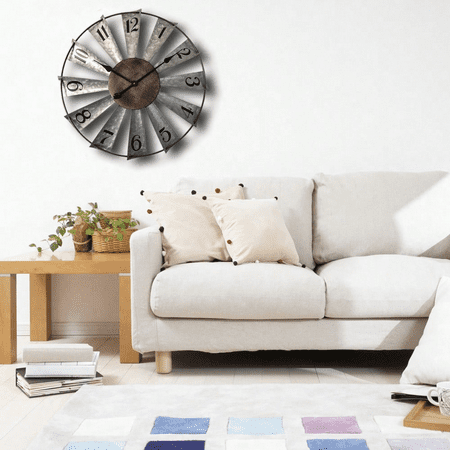 24inch Windmill Distressed Metal Wall Clocks Rustic Large Decorative Clock Oversized Farmhouse Decor,Non Ticking,Battery Operated
