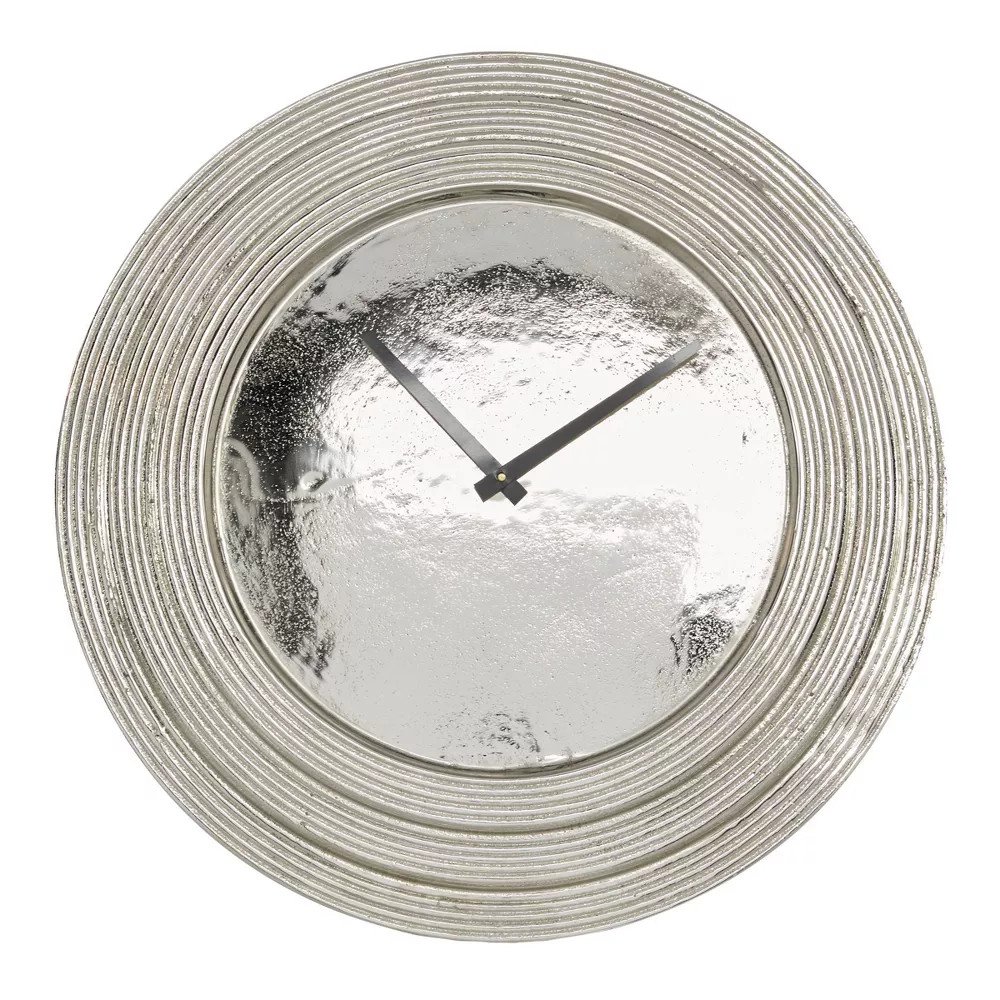 24" x 24" Round Aluminum Layered Rim Wall Clock Silver - Olivia