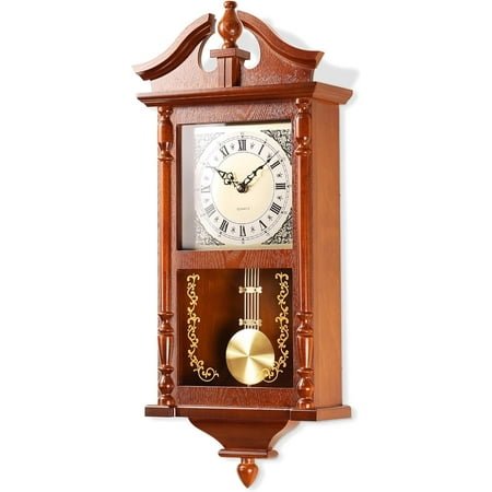 25 Inch Grandfather Style Vintage Wall Clock with Pendulum and Chimes Exquisite Hour and Quarter Hour Melodies Rubberwood Frame Large Timeless Wall Clock for Living Room Home Decor and Thoughtful Gif