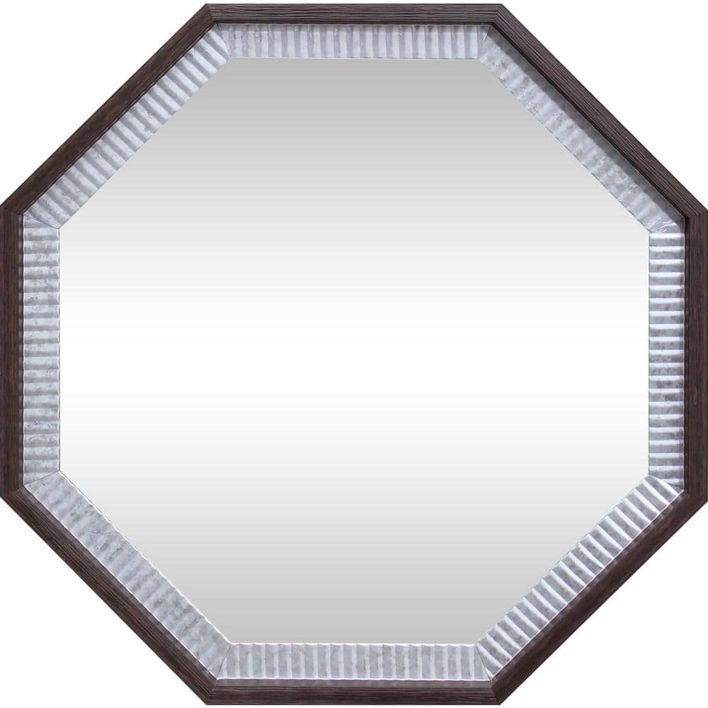 27 in. W x 27 in. H Reddish Brown Wood Vanity Mirror