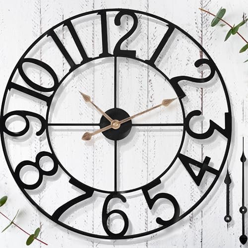 30 in Extra Large Outdoor Clock – Waterproof Outdoor Indoor Wall Clock for Patio/Pool Area – Farmhouse Decorative Outdoor Clocks Sient Battery Operated – Vintage Outside Clock for Garden, Backyard