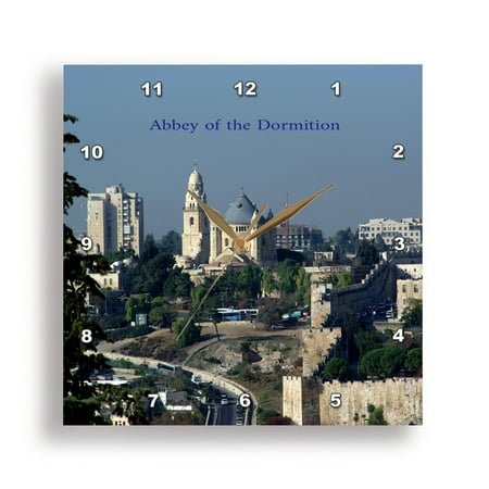 3dRose, Abbey of the Dormition from Mount of Olives Jerusalem Israel, 15x15 Wall Clock
