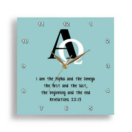 3dRose, Bible Scripture Alpha and Omega Rev 22, 10x10 Wall Clock
