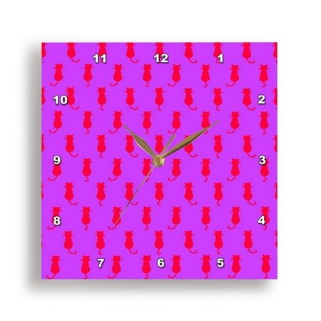 3dRose, Cat Polka Dot Pet Pattern Red On Lilac, 15x15 Wall Clock