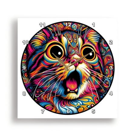 3dRose, Colorful Pop Art of a Shocked Cat, 13x13 Wall Clock