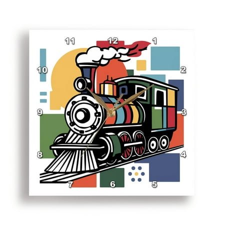 3dRose, Funny Cute Cool Colorful Train Steam Engine Abstract Art, 10x10 Wall Clock