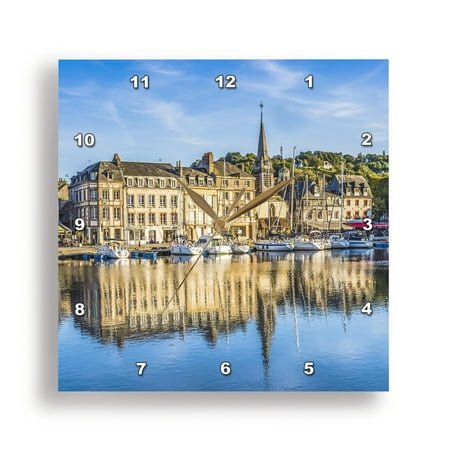 3dRose, Inner Harbor, Honfleur, France. Reflections that Inspired Monet 4., 15x15 Wall Clock