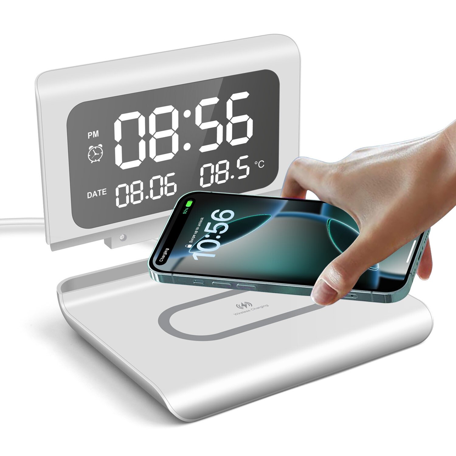 3 in 1 Multifunction Digital Alarm Clock With Phone Wireless Charger Thermometer