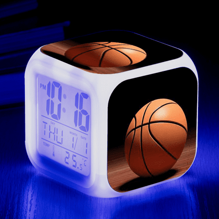 3＂LED Alarm Clock Basketball Pattern Desk Table Glowing Electronic Colorful Digital Clock for Girl Boy Kids Children Bedroom Toy Birthday Present Gift