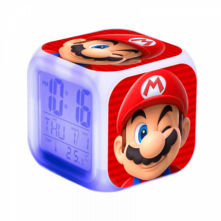 3＂LED Alarm Clock Cartoon Super Mario Pattern Desk Table Glowing Electronic Colorful Digital Clock for Girl Boy Kids Children Bedroom Toy Birthday Present Gift