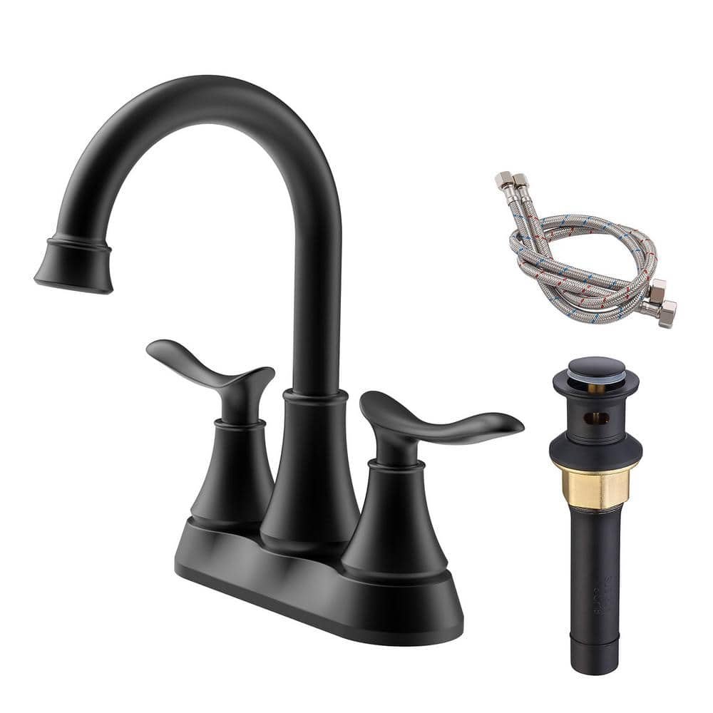 4 in. Centerset Double-Handle High Arc Bathroom Faucet with Pop-up Drain and...