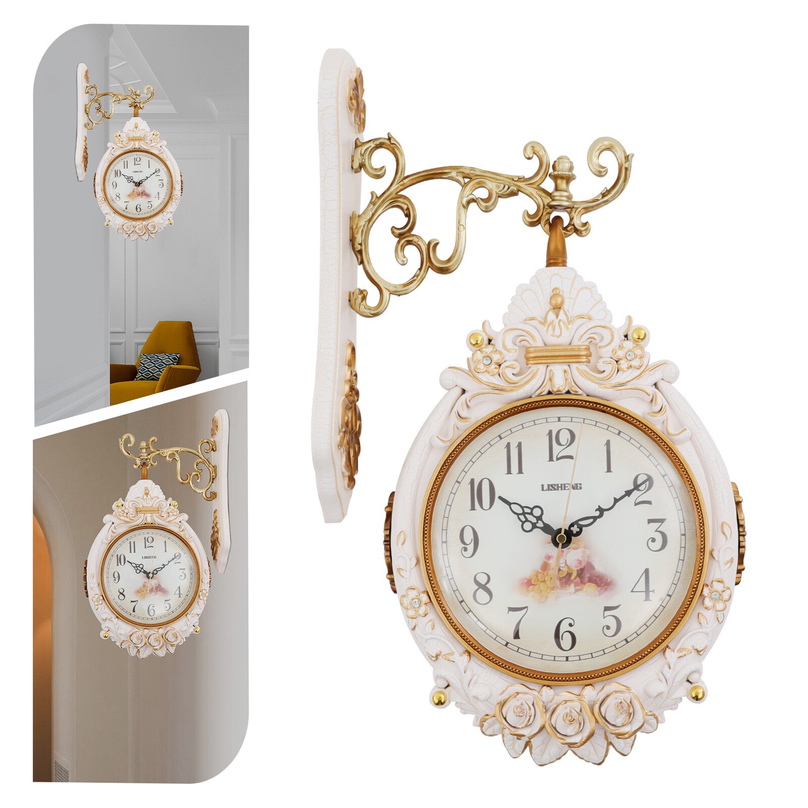 7.5" Vintage Style Double Sided Wall Clock Large Hanging Home Dining Study Decor