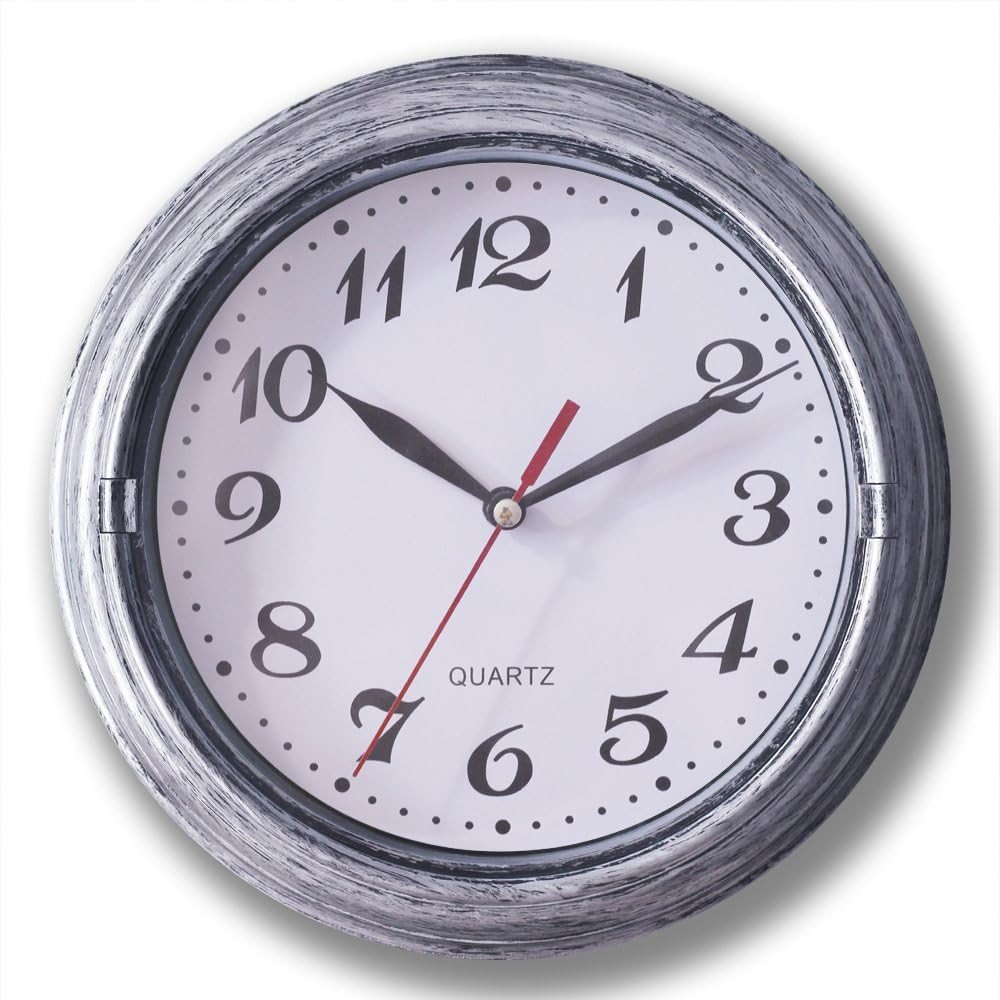 8 Inch Silent Small Quartz Wall Clocks Battery Operated in Silver for Bathroom K