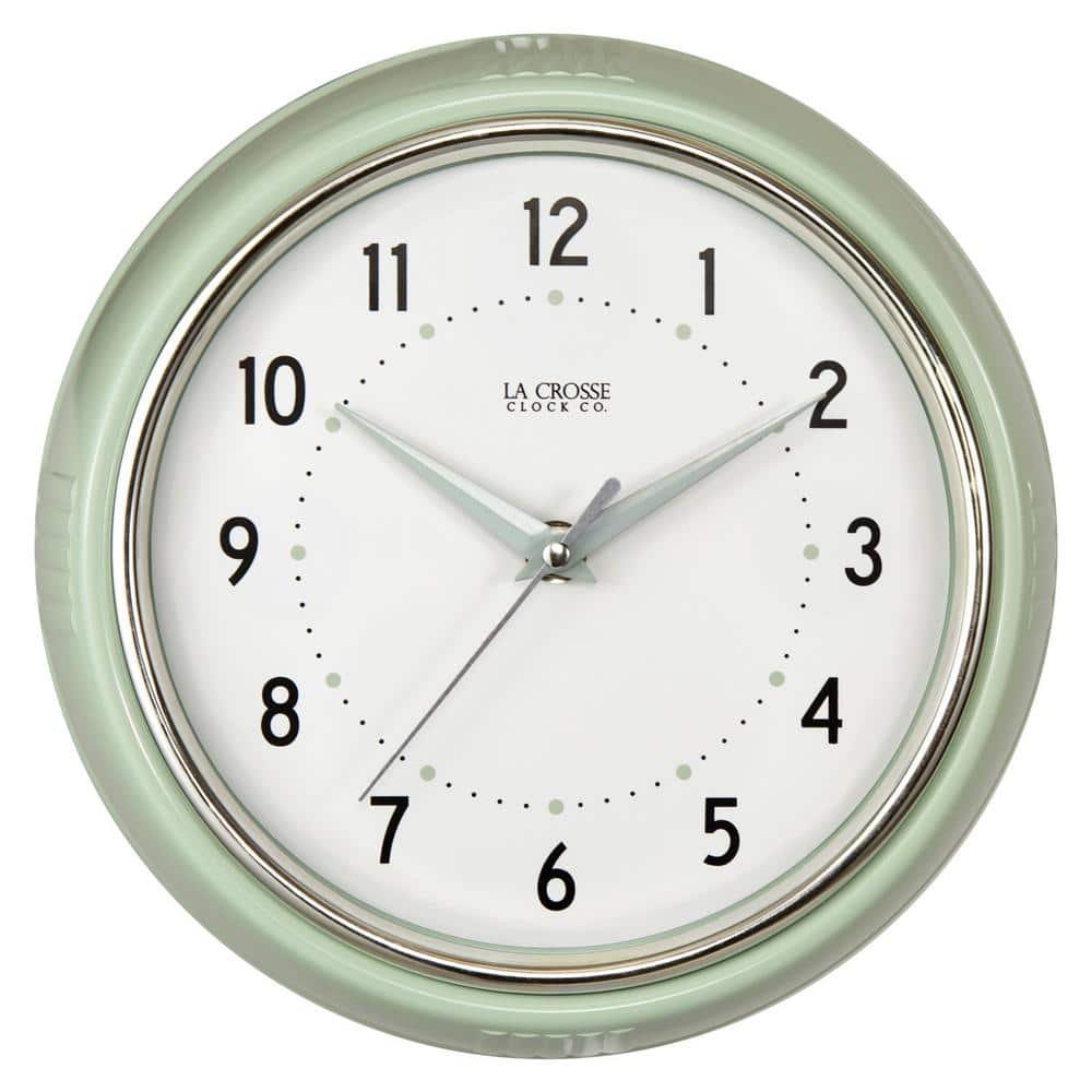9.5 in. Pistachio Green Retro Diner Quartz Analog Wall Clock