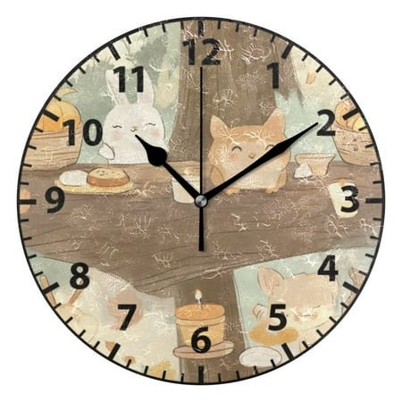 9.84in Cute Woodland Animal PVC Canvas Wall and Table Clock with Canvas Texture, Black or Gold Hands