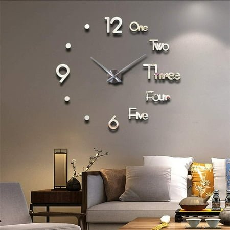 AAOMASSR DIY Wall Clock, 3D Mirror Stickers Large Wall Clock Frameless Modern Design Silent Number Clock for Living Room, Home Decoration Gift